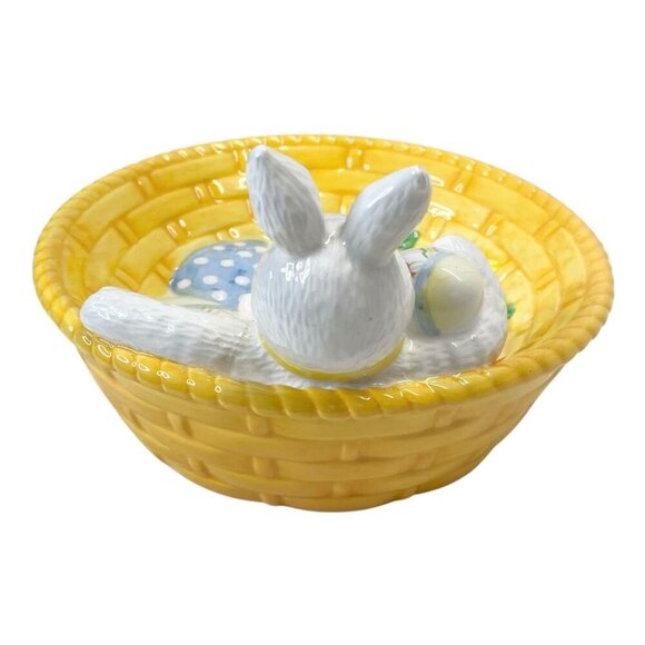 Hallmark Easter Bunny Rabbit Candy Dish Trinket Bowl Pastel Eggs Spring Flowers - Picture 3 of 6